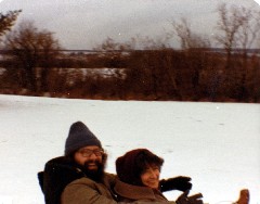 1981 Dan, Ruth Bennett McDougal Dorrough; sledding; Powder Mill Park